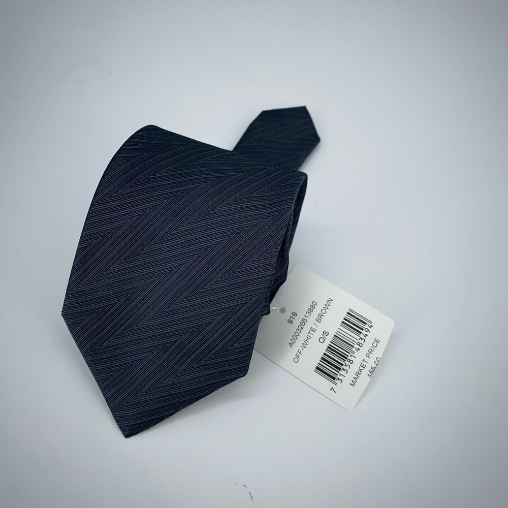 Eton Mens Navy Blue Silk Textured Zigzag Classic Fit Necktie Made in Italy